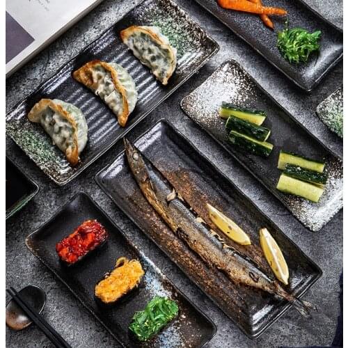 Commercial barbecue plate Japanese style sushi plate saury plate hot pot plate ceramic strip plate dessert plate