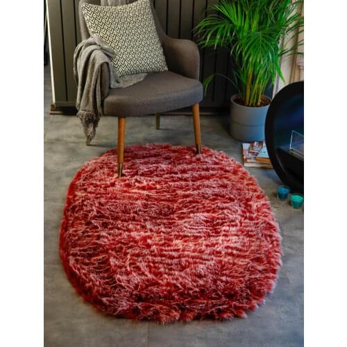 Burgundy White Faux Rabbit Fur Rug , Artificial Leather Non-Slip Base Faux Rugs Area Rugs for Bedroom Floor Sofa Living Room