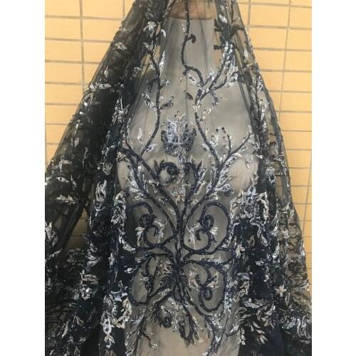 Nice luxury embroidery tulle mesh lace fabric with beads S-59881 for wedding dress/evening dress