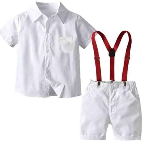 Summer Boys Gentleman Clothes White shirt Tops Strap Shorts Baby Toddler Boy Clothing Sets Kids Children Boys Outfits Suits