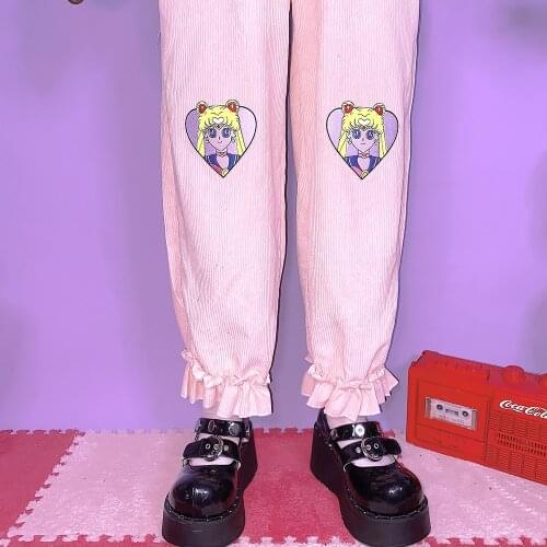 Lovely embroidery girl Japanese harasufeng Street pants, versatile straight trousers