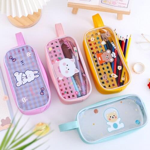 Cute large capacity bear rabbit cat animal stationery pencil case waterproof leather pvc pencil case school office supplies