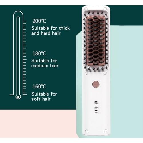 Heating Straight Hair Brush Fast Styling Portable wireless Hair Flat Irons Straightening Comb USB Recharge Big battery 2600 mA