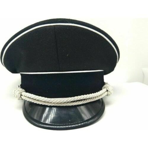 WWII WW2 GERMAN ELITE OFFICER VISOR HAT Military CAP BLACK & SILVER CORD REPRO Collection World Military Store