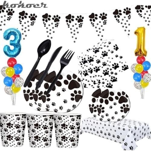 New Dog Paw Design Boys Kids Birthday Party Decorations Balloon Paper Cups Plates Baby Shower Disposable Tableware Supplies