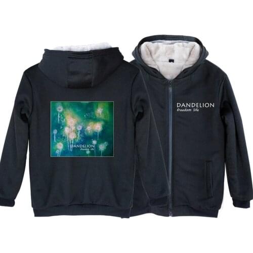 Woman Girl Parkas Full Zip Coat Plus Velvet Red Seeded Dandelion Freedom Life Taraxacum Green Plant Original Design ZIIART