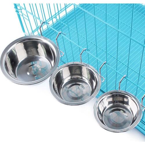 Pet Dog Cat Bowl Hanging Stationary Cage Stainless Steel Bowl Anti-turnover Drinking Water Feeder Dish Cup Puppy Food Container