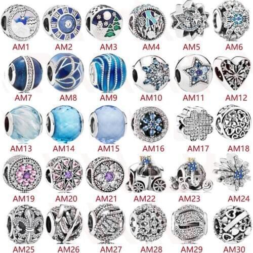 Real 925 Sterling Silver Charms Zircon Beads Fit Original Bracelet Pendant DIY Necklace Dangle Charm Jewelry Gift