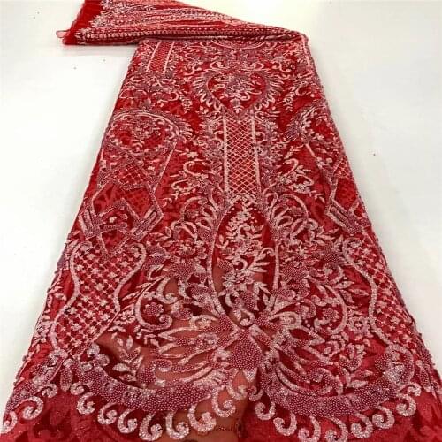 SJ Lace Latest African Laces 2021 High Quality Tulle Mesh Lace Fabric Red Nigerian Embroidered Bridal Lace Fabric Wedding A2-31