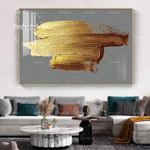 Embelish Modern Artworks For Living Room Golden Paints Wall Art Posters Home Decor HD Spray On Canvas Oil Paintings Office