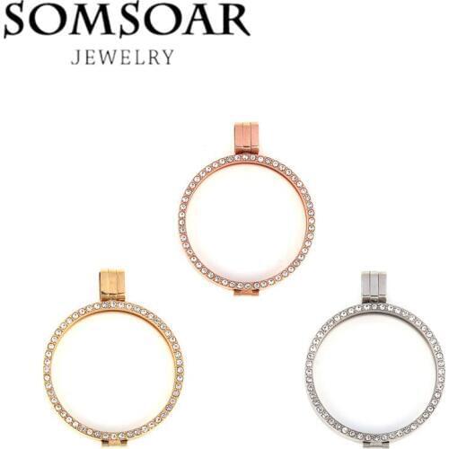 Thin Coin Holder with CZ-stones Stainless Steel My Coin Pendant for interchangeable 3D My Coin Jewelry 10pcs/lot