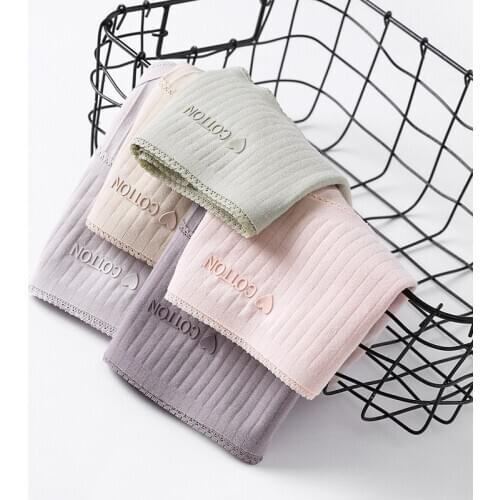 3 PCS/LOT New seamless cotton underwear women lingerie breathable cotton mid waist stripe lace hem womens panties briefs