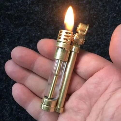 Vintage Pure Copper Kerosene Lighters Retro Metal Petrol Old Trenches Visible Bunker Cigarette Lighter Smoker Gift