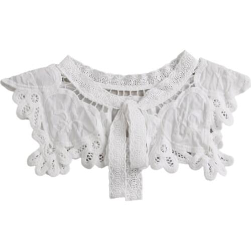 Women Sweet Hollow Out Heart Lace False Fake Collar Lolita Lace-Up Bowknot Detachable Necklace Shawl Decorative Capelet