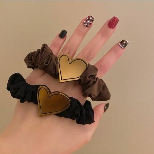 Retro love hair ring female metal hair accessories net red tie hair rubber band head rope 2021 new leather case female