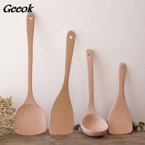 1 PCS Cooking Turner Spatula Wooden Long Handle Slotted Spade Spatula Fried Shovel Cooking Kitchen Tools Wooden Cooking Utensils