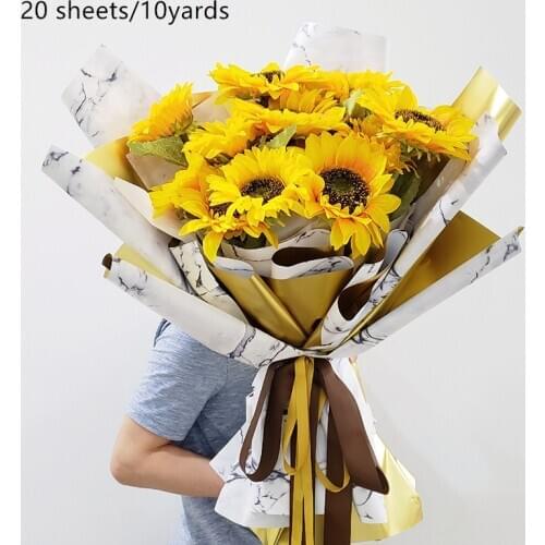 10yards Waterproof Gold Marble Pattern Flower Wrapping Paper Gift Flower Packing Material Cellophane Scrapbookcolor Paper