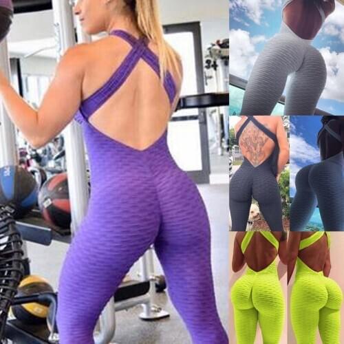 1Day Ship Womens Sports Set Backless Playsuit Fitness Tights Jumpsuits Costume Yoga Suit Gym Bodysuit Tracksuit Gym Sport Set