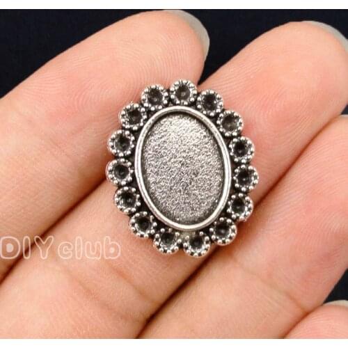 50pcs--Antique Silver Oval Cameo Cabochon Base Setting, inner 14x10mm