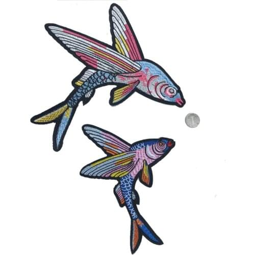 50pcs/Lot Cartoon Flying Fish Embroidery Patches Letters Clothing Decoration Accessories Diy Iron Heat Transfer Applique