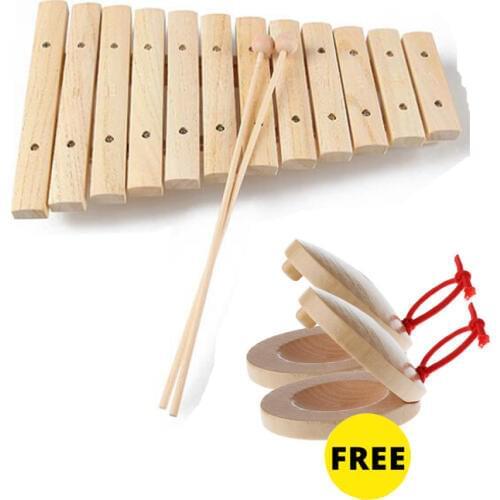 Freeship fine 1x children kids natural wood Wooden 8 12 tone xylophone percussion toy musical instrument for kids music develop
