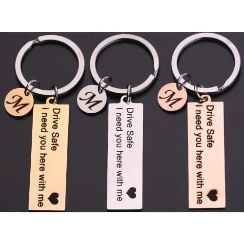 Stainless Steel Car Key Chain Engraved Drive Safe Drive Safe I need you here with me A-Z 26 Initials Letter Key Ring Men Gifts