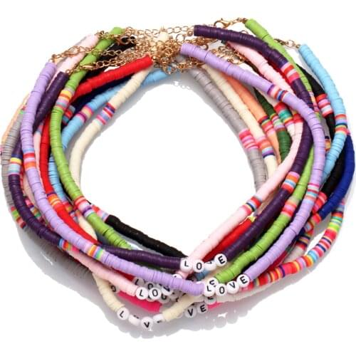 Boho 6mm Polymer Clay Heishi Beads Love Letter Surfer Necklace 2021 New Fashion Recycled Vinyl Discs Summer Beach Jewelry Gift