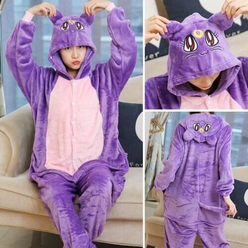 Children Flannel Purple Cat Animal Pajamas Sets Kids Winter Nightwear Baby Infant Hooded Cartoon Pajamas Boys Girls Pyjamas