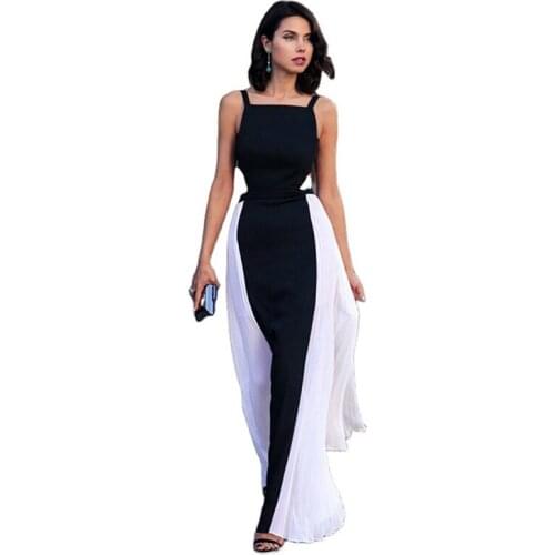 Long Maxi Dresses For Women Summer 2021 Lady Sexy Sleeveless Backless Patchwork Dress Back And White Party Dresses Women Evening