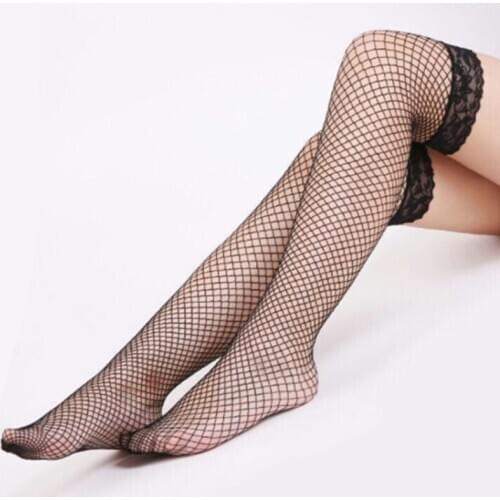 Women Sexy Lingerie Fishnet Lace Mesh High Thigh Transparent Stockings Pantyhose Kawaii Over Knee Female Long Socks Lace Top