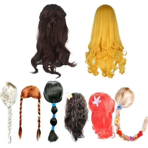 Elsa Hair Rapunzel Mermaid Elsa Anna Snow White Wig Girls Dress Up Princess Accessories Kids Princess Party Wigs Baby Girl