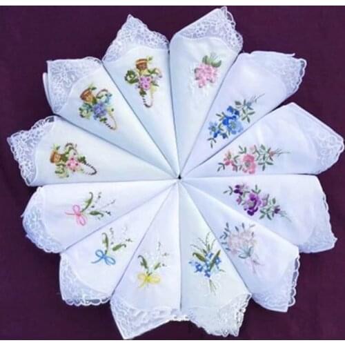 Spot 28*28cm High Quality Best Selling Embroidered Cotton Handkerchief Ms. Embroidery Handkerchief Square Towel Multi Style