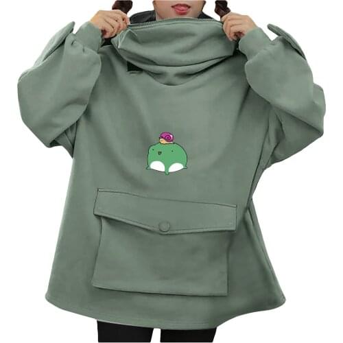 Kawaii Womens Teen Girls Harajuku Hoodies Zipper Mouth Hooded Pullover Sweatshirt With Large Pocket Japanese Korean Clothes A40