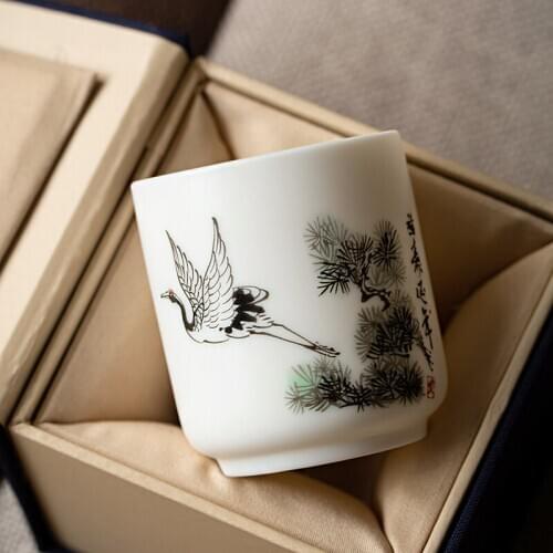 Ceramic Tea Cup Suet Jade Porcelain Cups Master Teaware China Kung Fu Tea Set Puer Bowl Drinkware Vintage Teacup Decor Crafts