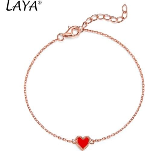 Laya Silver Heart-shaped Bracelet For Women 925 Sterling Silver Simple Design Red Fine Jewelry Handmade Enamel 2021 Trend