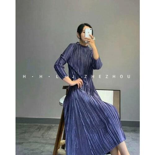 HOT SELLING office lady dress wrist half turtleneck fold solid dress fashion Big A-Line dress IN STOCK