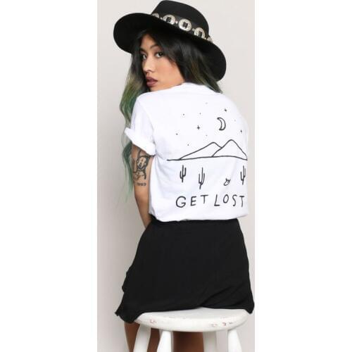 Fashion Tree Graphic 90 Girl Style T-shirt Quality Grunge Aesthetic Pastel Tops Goth Art Shirt Get Lost Women Funny Slogan Women