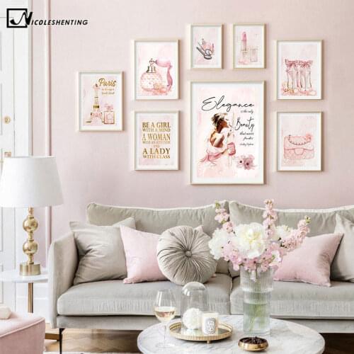 Fashion Wall Art Poster Vogue Women Purfume Lipstick Stylish Quotes Painting Canvas Print Beauty Salon Office Girls Room Decor