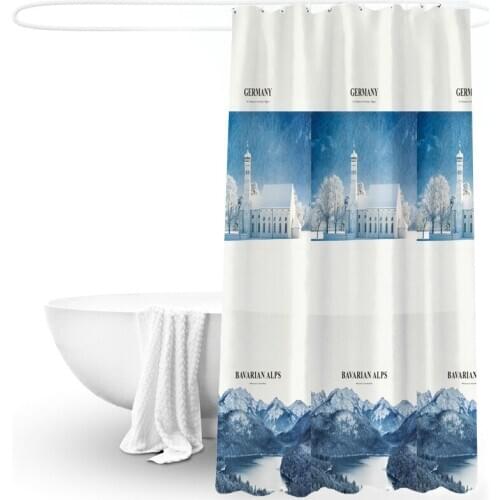 Winter Snow Hut Scenery Shower Curtain Set with 12 Hooks Bathroom Decoration