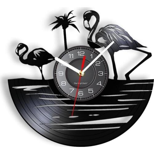 Flamingo Animal Vinyl Music Record Wall Clock FMG For Girls Bedroom Tropical Home Decor Timepieces Watch Nursery Silent Artwork