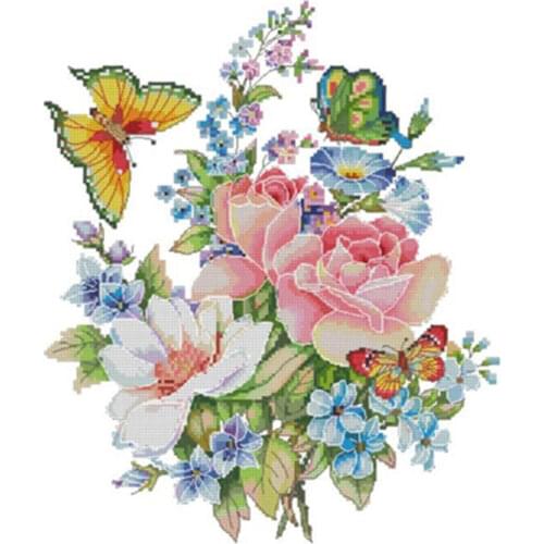 Tender bouquet with butterflies counted 11CT 14CT 18CT Cross Stitch Set DIY Cross-stitch Kits Embroidery Needlework Home Decor