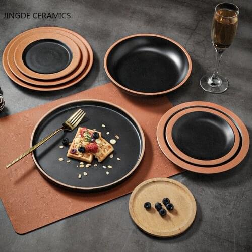 Solid Black Healthy Plastic Plate Dish Business Picnic Restaurant Home Restaurant Tableware Rice Salad Cake Dishes Steak Plate