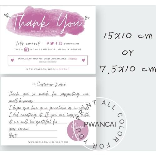 Editable Thank You Card Pink,DIY Printable Thanks Card for your purchase Note,Thank You Card With Coupon,Girly Business Cards