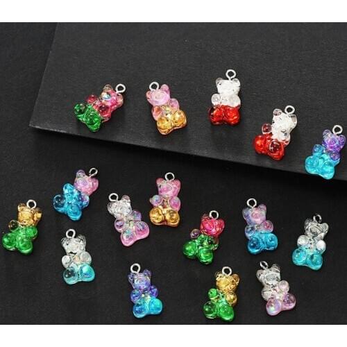 10Pcs Bear Charms Resin Cabochons Glitter Gummy Candy Necklace Keychain Pendant DIY Making Accessories