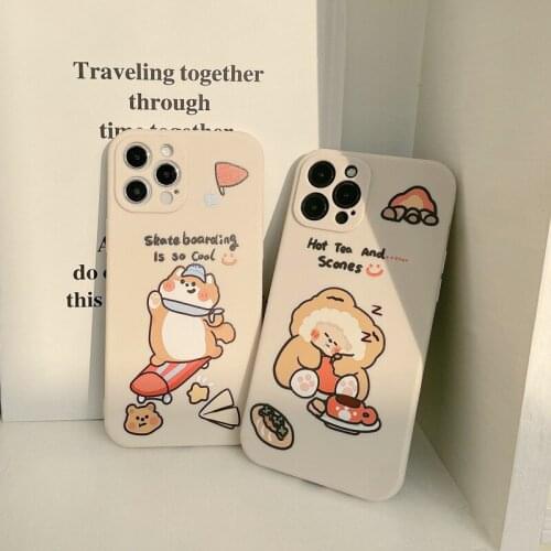Retro skateboard puppy pajamas bear japanese Phone Case For iPhone 12 11 Pro Max Xr Xs Max 7 8 Plus x 7Plus case Cute Soft Cover