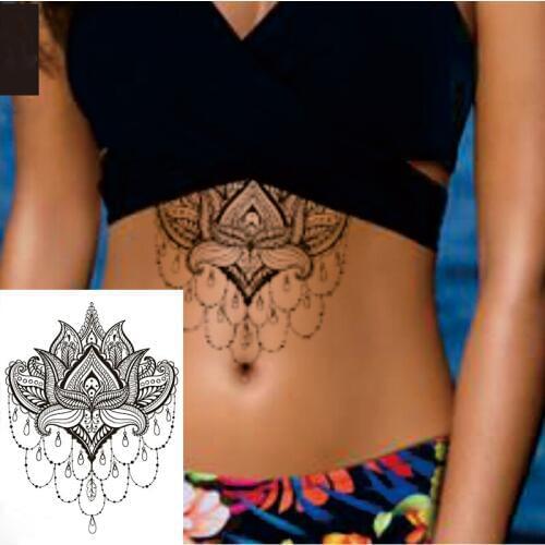Sexy Waist Fake Tatoo For Girl Women Back or Chest Big Henna Style Lotus Flower Waterproof Temporary Tattoo Body Art