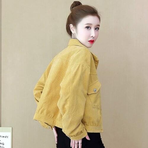 Spring Autumn Womens Corduroy Jacket Coat Fashion Ladies Short Outerwear Casual Lady Basic Loose Overwear Plus Size Outcoat