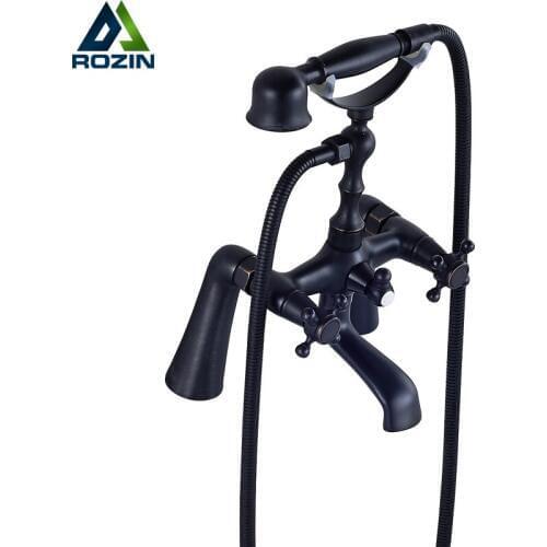 Black Bronze Bathtub Faucets Telephone Style Tub Mixer Taps Dual Handle Bathroom Bath Shower Faucet with Handshower