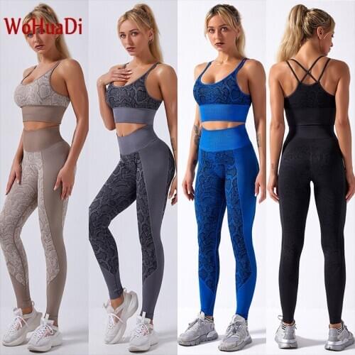 WOHUADI Snake Print Fitness Bra Set Womens leggings Sport Suit Wear Gym Workout Clothes Serpentine Yoga Set Female Active
