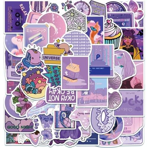 10/30/50PCS Fresh Ins Wind Purple Style Girl Cute Cartoon Hand Account Sticker Laptop Suitcase Skateboard Waterproof Stickers